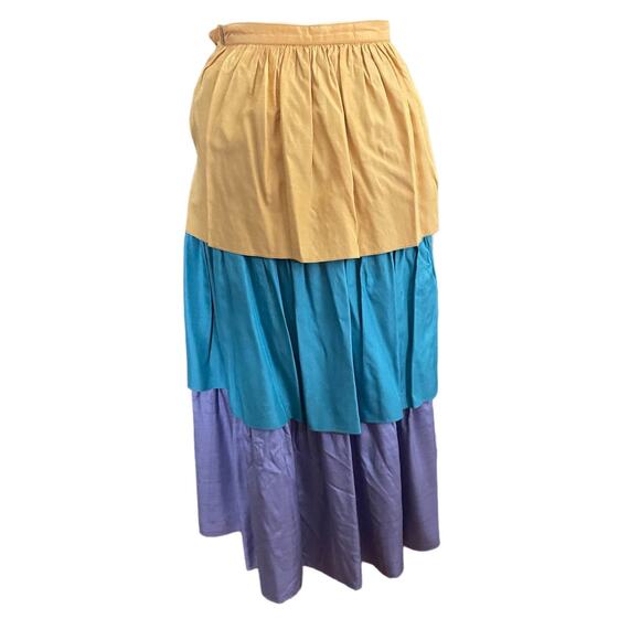 Vintage 70s Saint Laurent Rive Gauche Tiered Silk Maxi Skirt Size 36/ US 0-2 - Picture 1 of 8